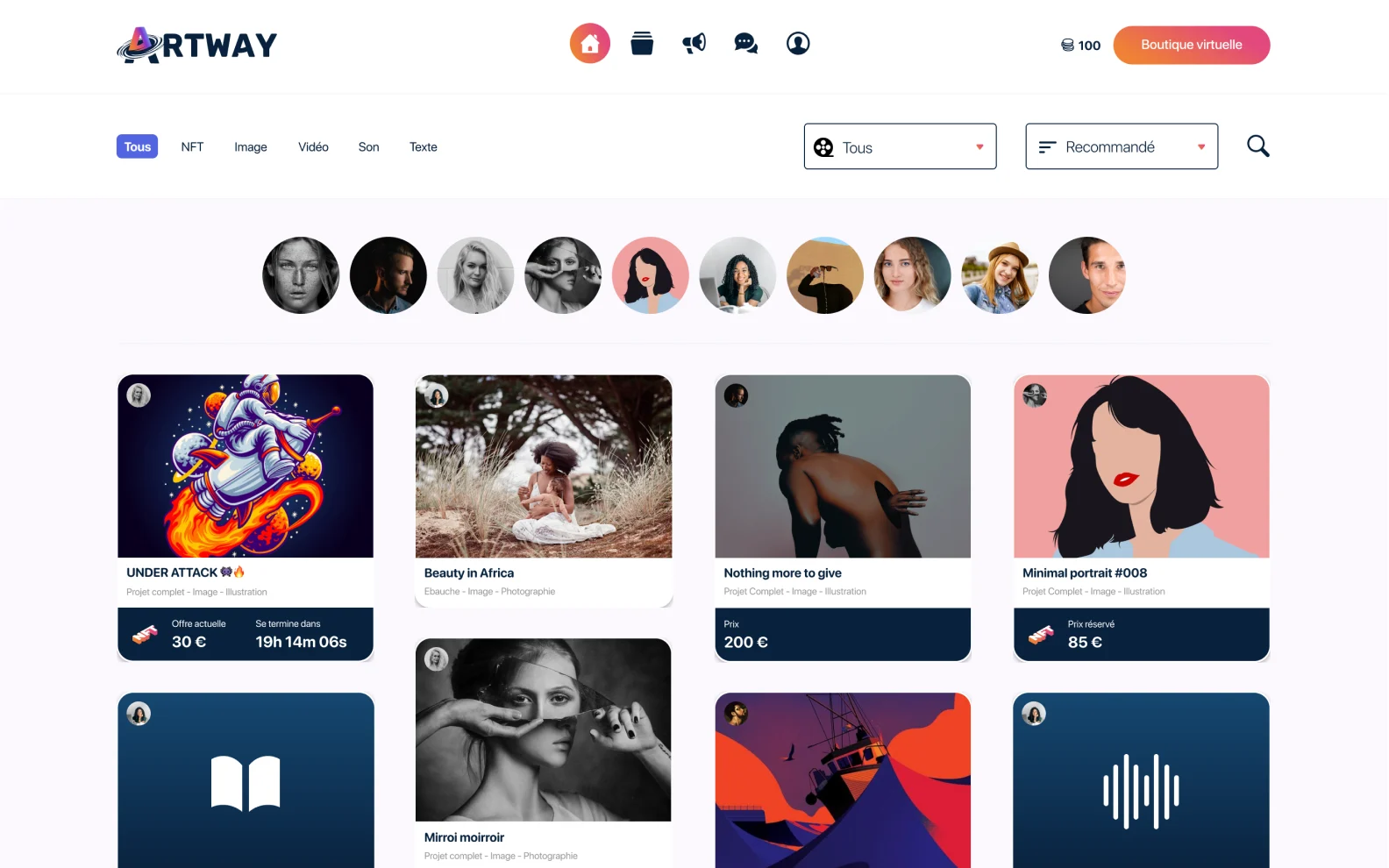Artway, écran du produit
