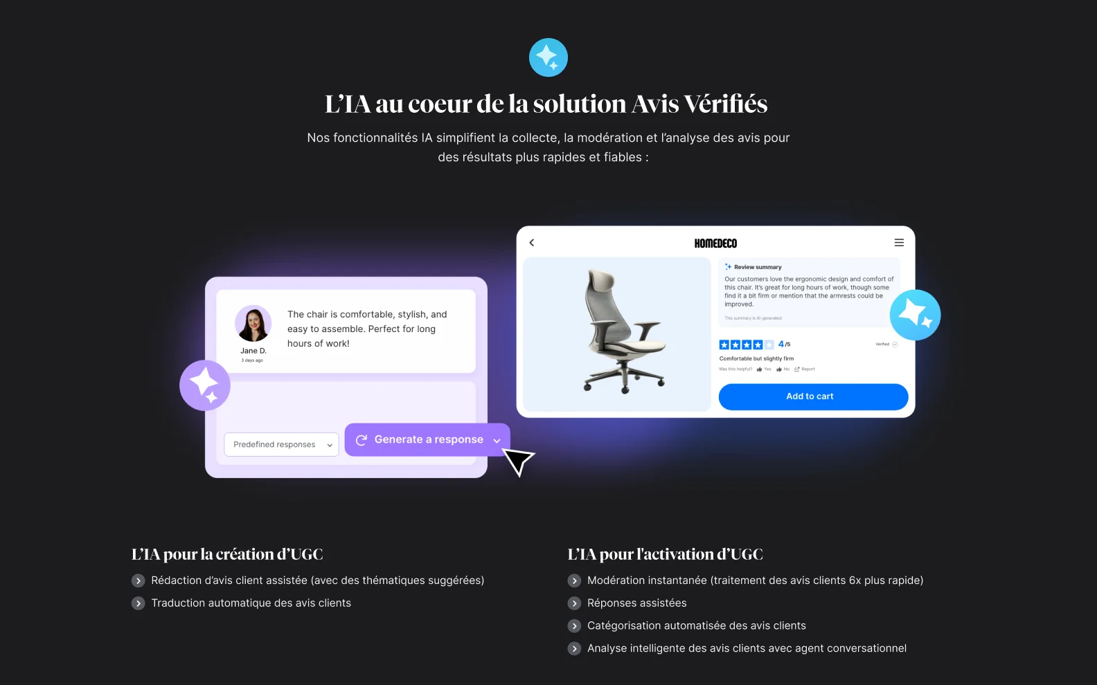 Verified Reviews, écran du produit