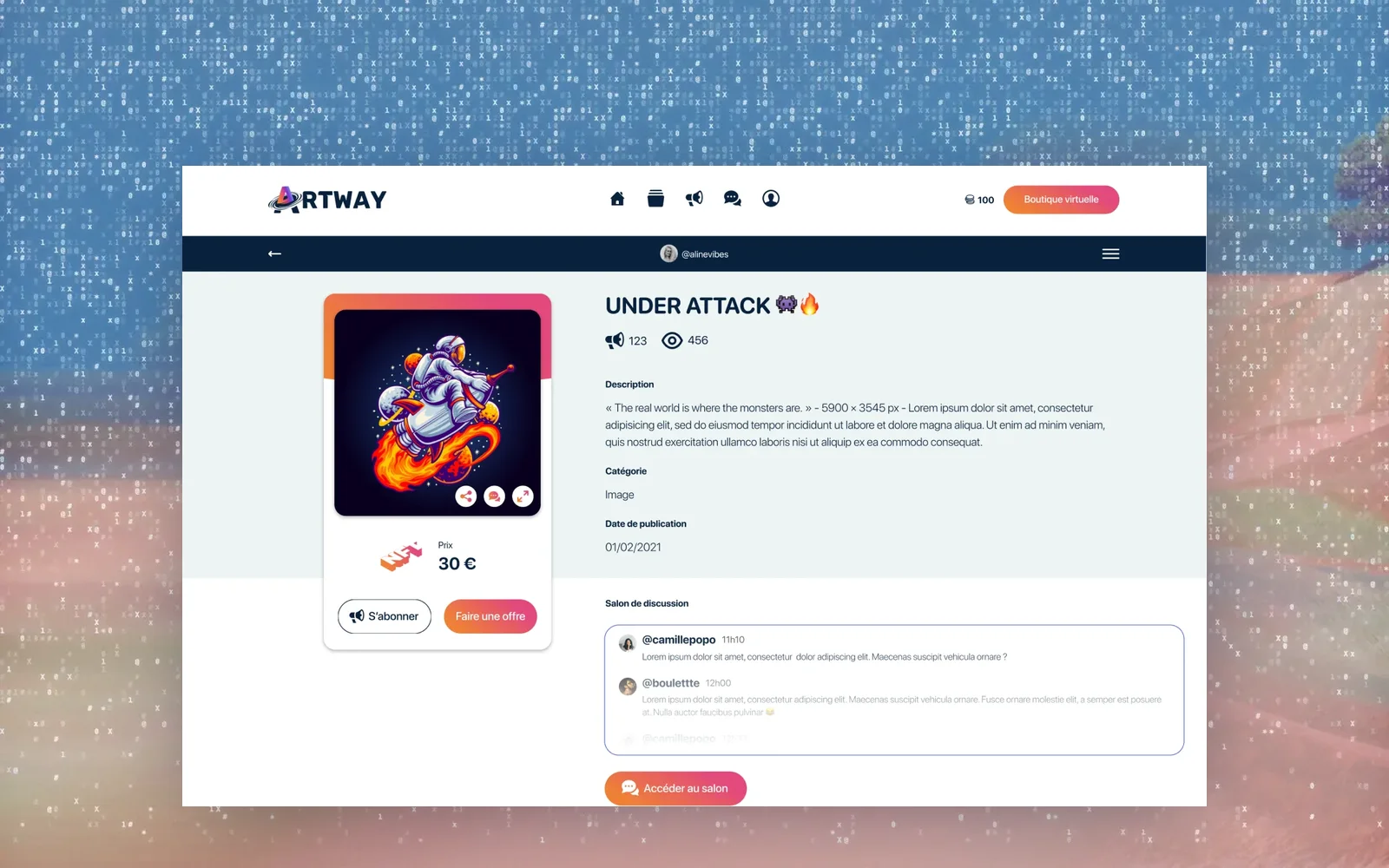 Une page de la plateforme Artway