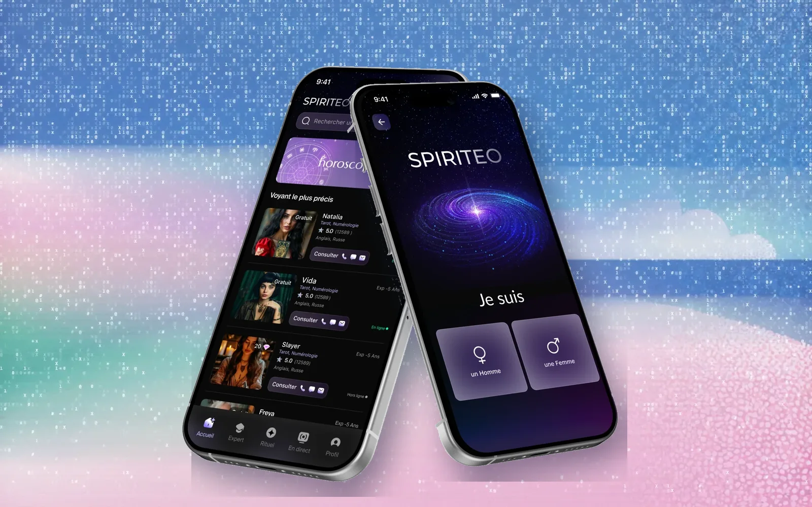 Deux écrans de l’application Spiriteo
