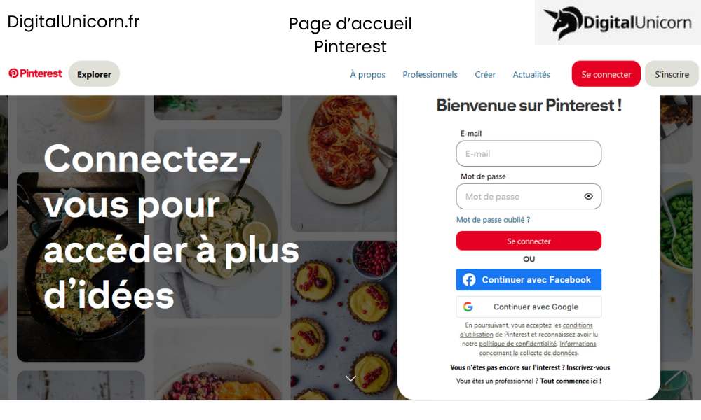 Page d'accueil Pinterest