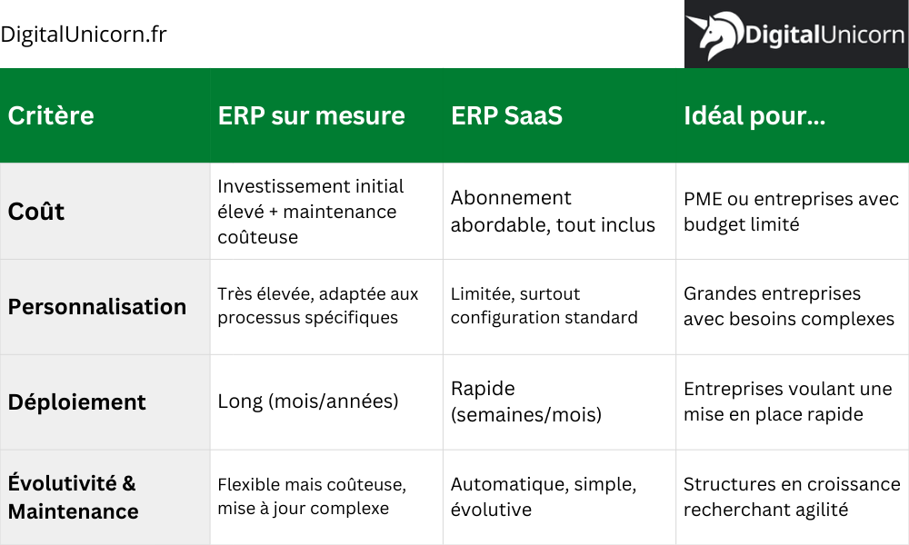 Comparaison entre Logiciel ERP sur mesure et SaaS