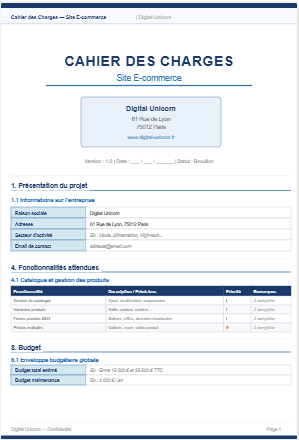 Aperçu cahier de charge site e commerce