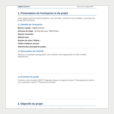 Apercu Cahier des charges ERP