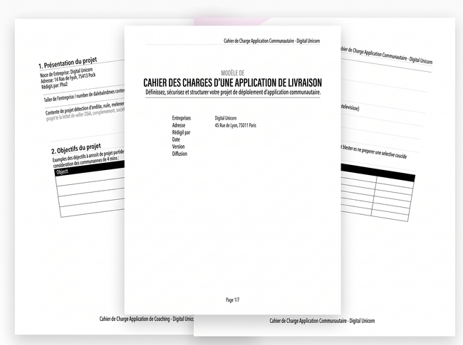 aperçu modele cahier charge application livraison