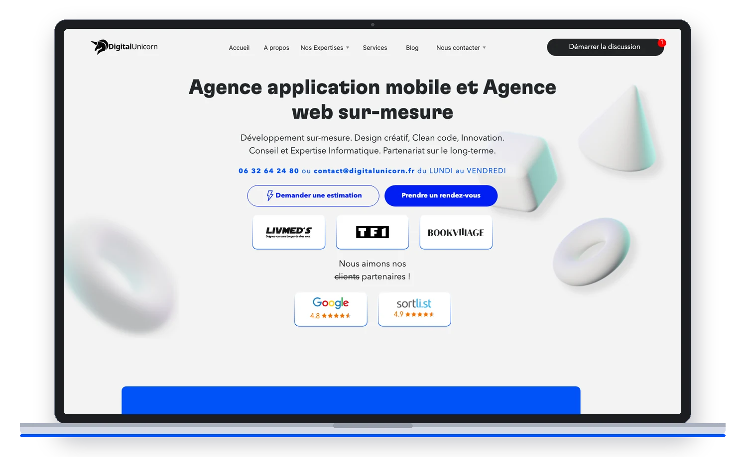 Site de Digital Unicorn, agence de développement web, affiché sur un MacBook