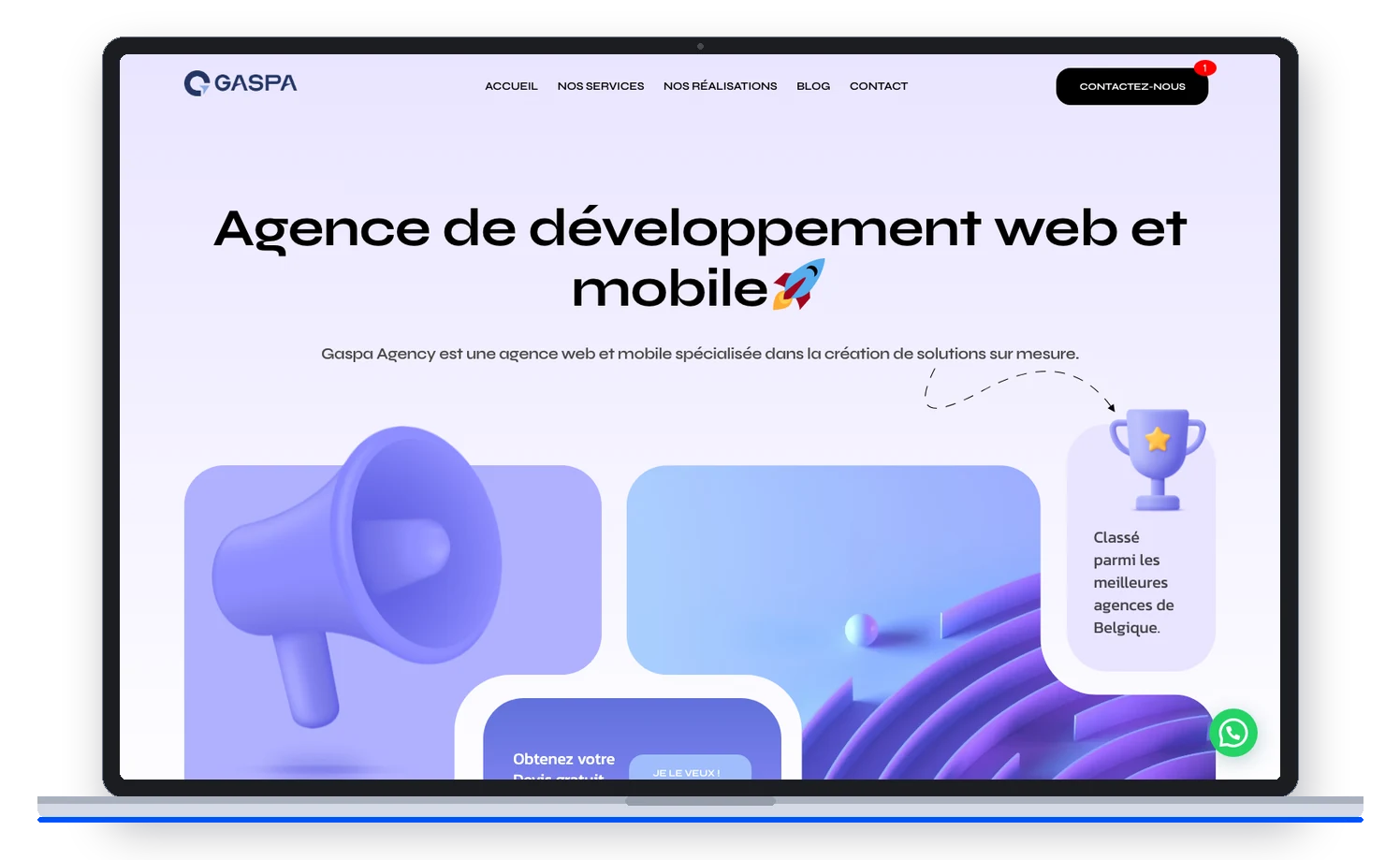 Site de Gaspa Agency affiché sur un MacBook
