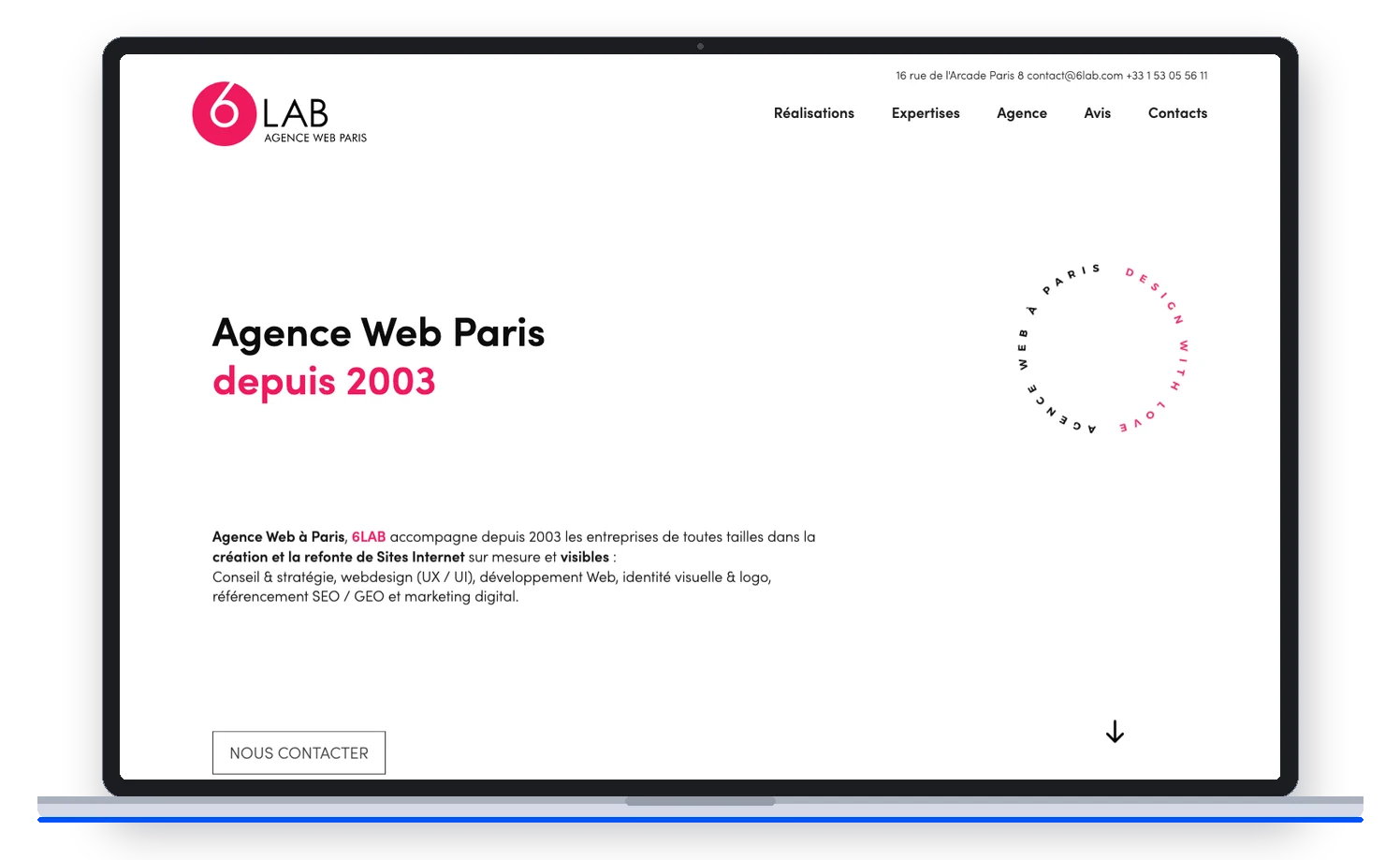 Site de l'agence web 6LAB affiché sur un MacBook