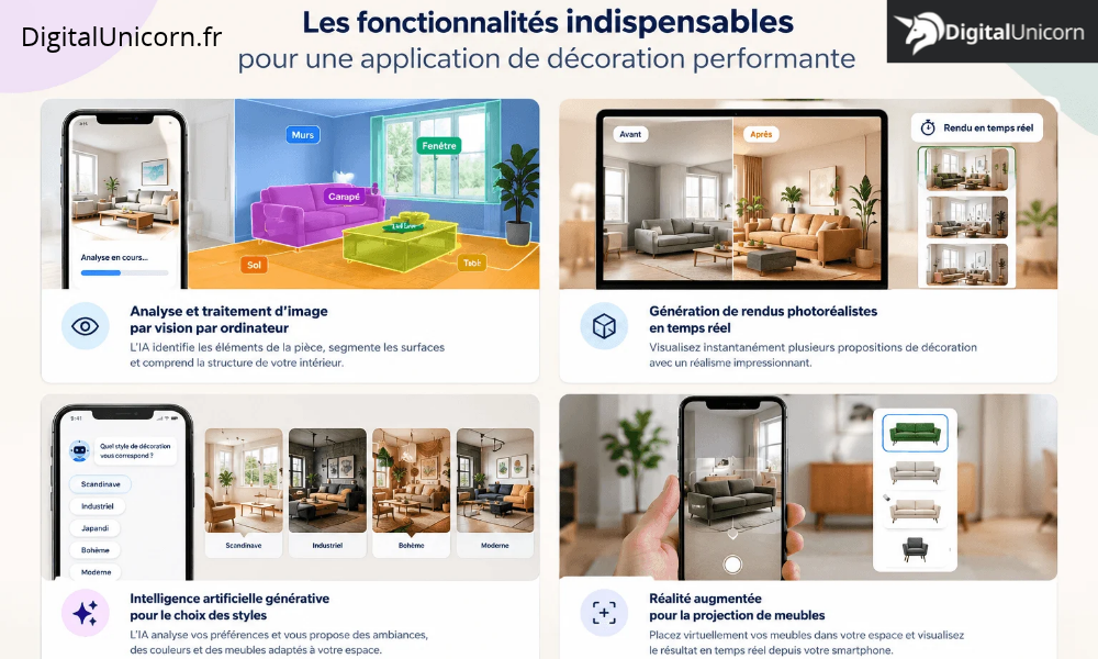 Les fonctionnalités clés d'une application de décoration d'intérieur intelligente
